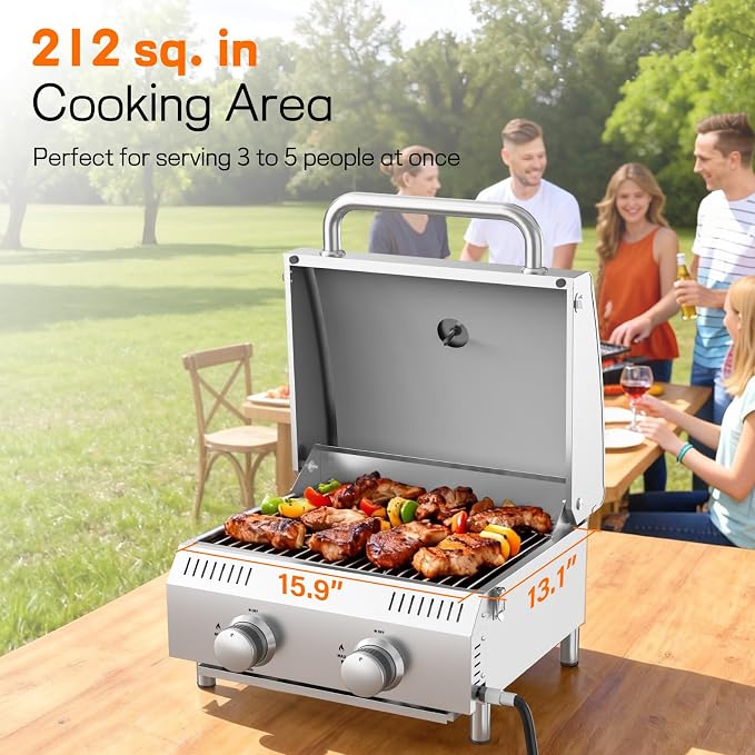 Veralune 2 Burner Tabletop Gas Grill, 000 BTUs Stainless Steel Portable Propane - Image 5
