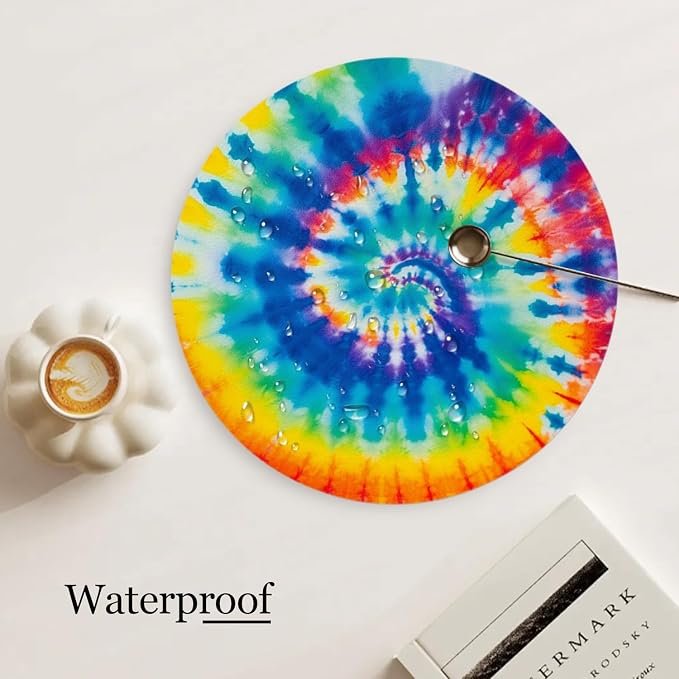 Faux Leather Placemats Set of 4, Colorful Spiral Tie-Dye Ding Table Round - Image 3