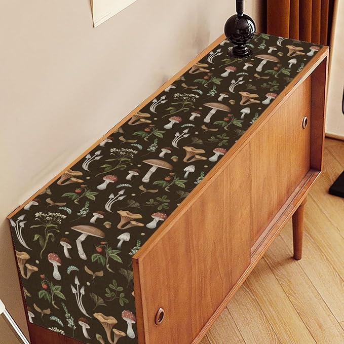 Mushroom Table Runner, Rustic Farmhouse Forest Plants Botanical Wild Floral - Image 2