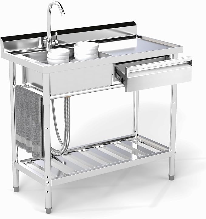Stainless Steel Utility Sink, Right Drawer, Indoor and Outdoor by Toemics