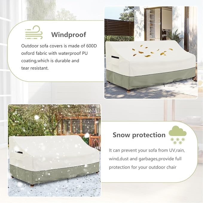 3-Seater Patio Sofa Cover, 76 W x 32.5 D x 33 H Inches Outdoor Couch Cover - Image 7