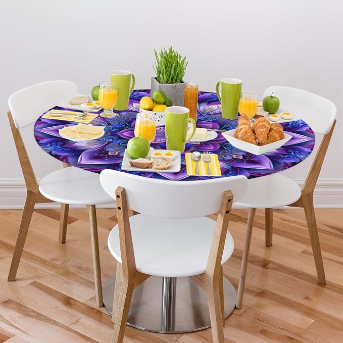 Mandrake Purple Blue Flower Round Table Cloth Cover, Elastic Edge Waterproof - Image 7