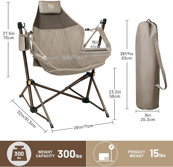 Folding Hammock Chair in Tan with Steel Frame and Carry Bag