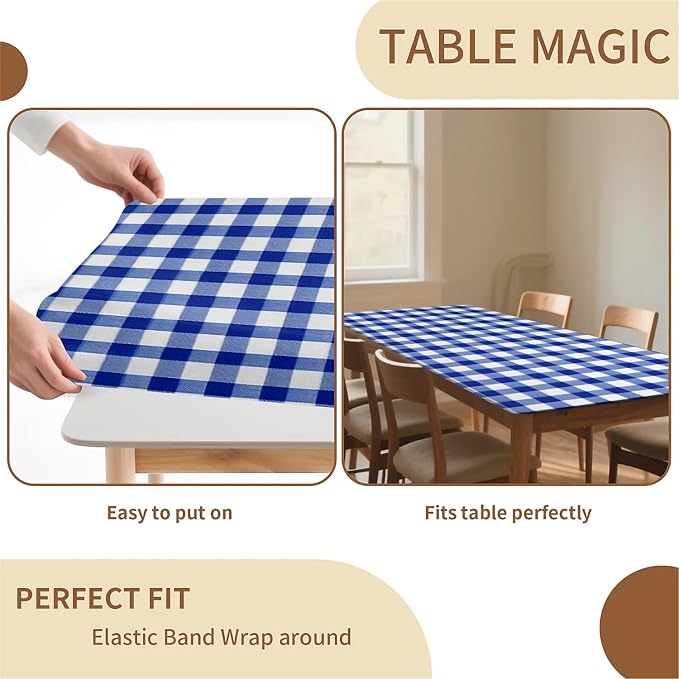 Rectangle Table Cloth Cover Waterproof Elastic Fitted Polyester Fitted - Image 4