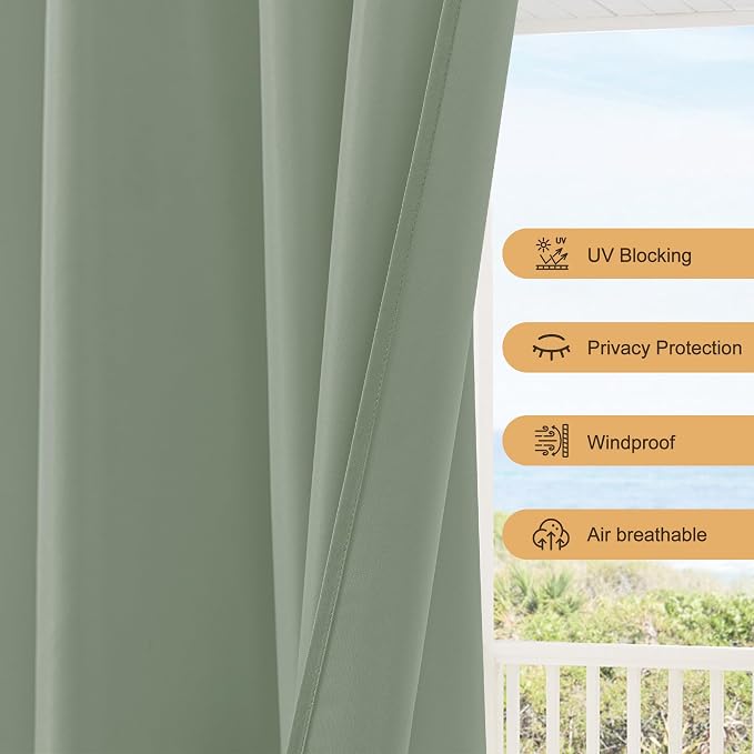 Outdoor Patio Curtains Waterproof 6 Panels 54x95 Inch- Protect Privacy & - Image 5