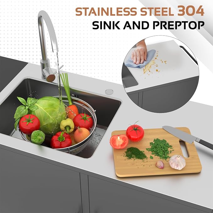 Grill Table with Sink, Outdoor Stainless Steel Kitchen Island Cabinets Sink - Image 4