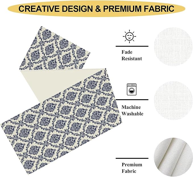 Damask Table Runner, Rustic Gothic Baroque Style Floral Bohemian Boho Blue - Image 5