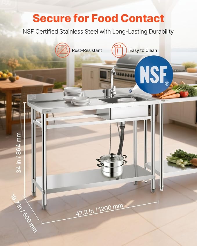 VEVOR Stainless Steel Utility Sink, Free Standing Single Bowl Commercial - Image 2
