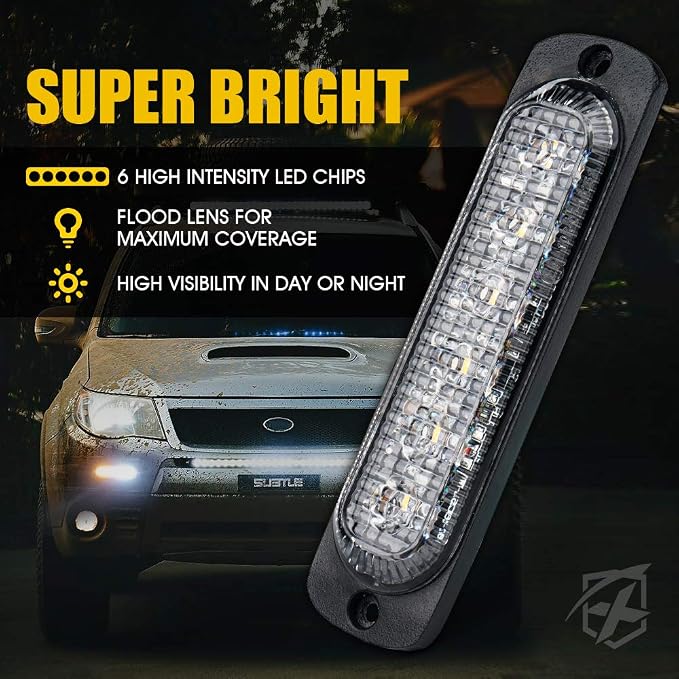Xprite 10PCS LED Emergency Strobe Lights, Amber White 12-LED Surface Mount - Image 2