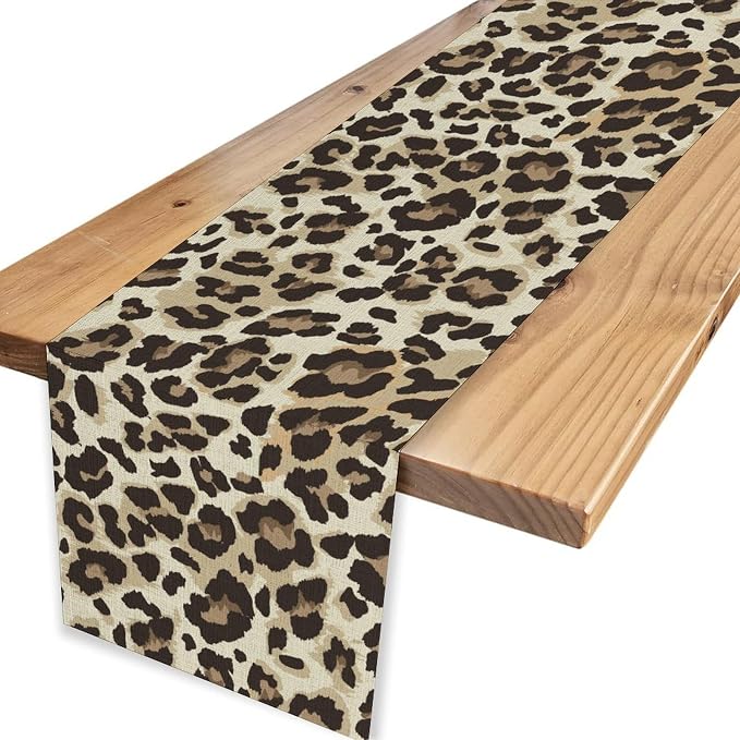 Leopard Print Table Runner, Animal Fur Print Western Style Table Runner Country - Image 4