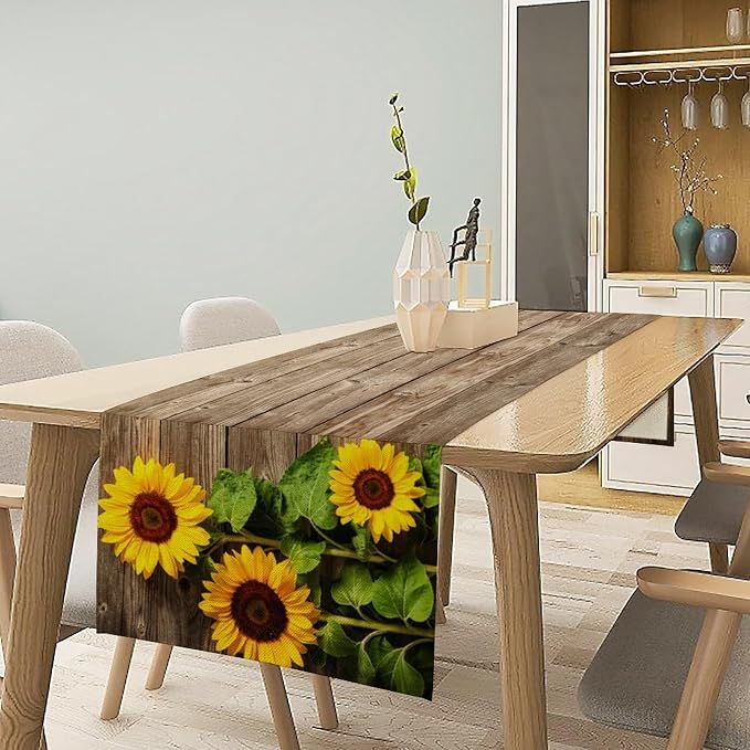 Sunflower Floral Table Runner, Country Farmhouse Vintage Spring Flower Rustic - Image 2