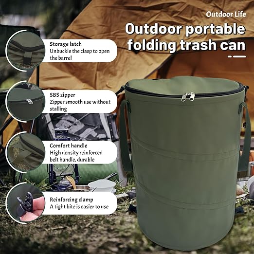 Pop up Camping Trash can with lid, Collapsible 24 Gallons Trash can with - Image 4