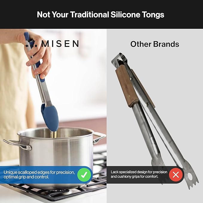 Silicone-Tipped Tongs, Blue, 13-Inch with Scalloped Edges