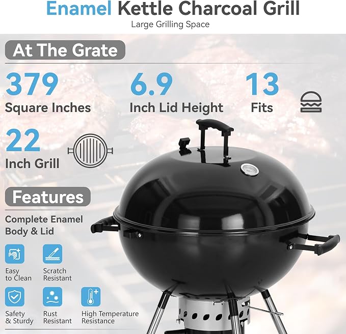 GREEN PARTY 22 inch Kettle Charcoal BBQ Grill - Image 2