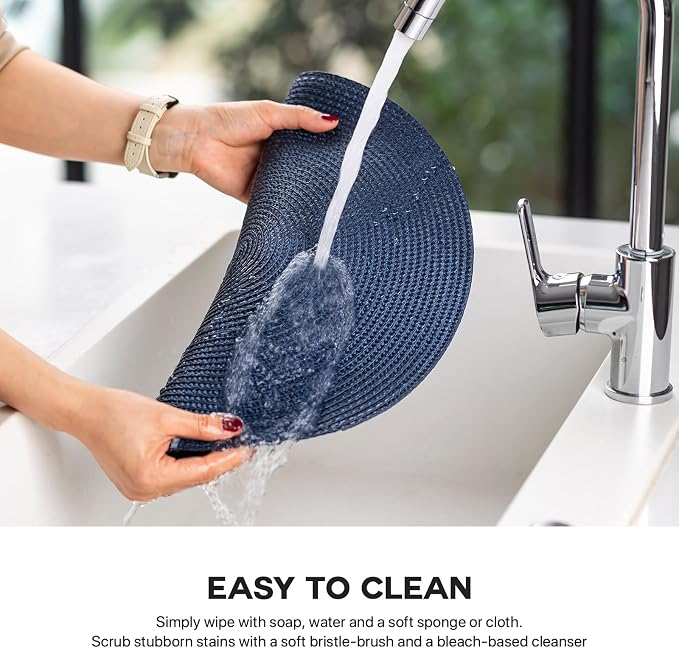 Round Placemats Set of 12 Plastic Woven Placemats Washable Wipeable Table Mats - Image 3