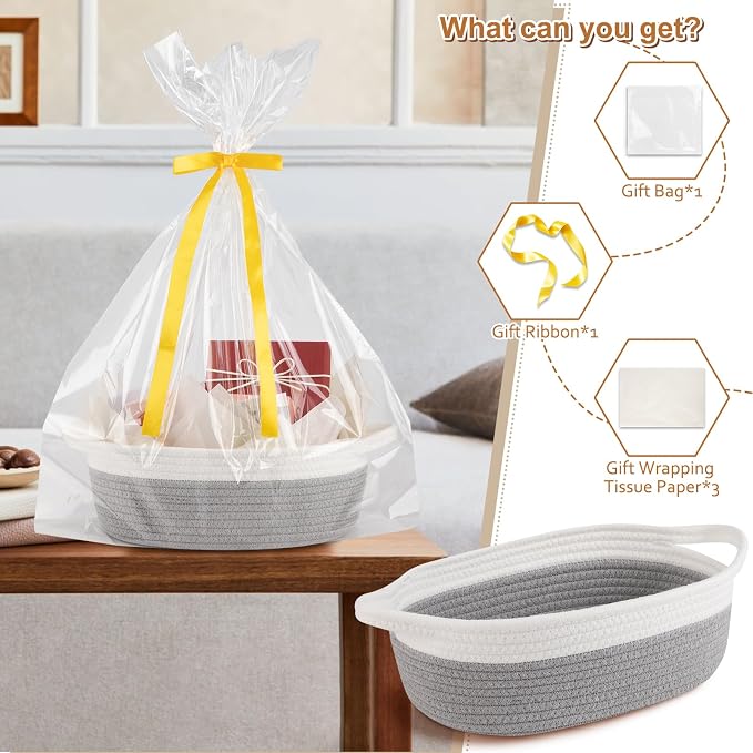 OIAHOMY Gift Basket Empty with Handle, Ribbon and Wrap Tissue Paper, Dog Toy - Image 2