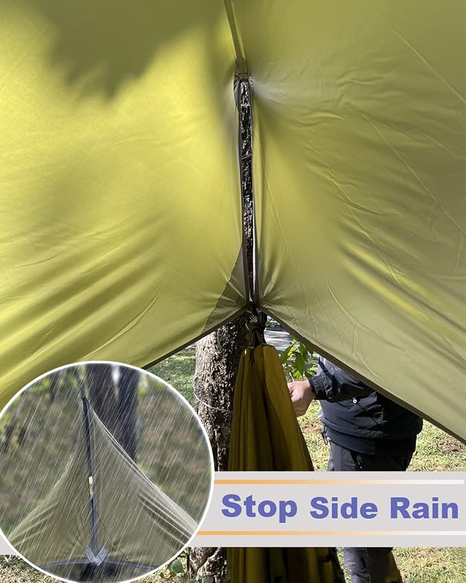 Camping Hammock with Rain Fly and Insect Net, Green Nylon Oxford