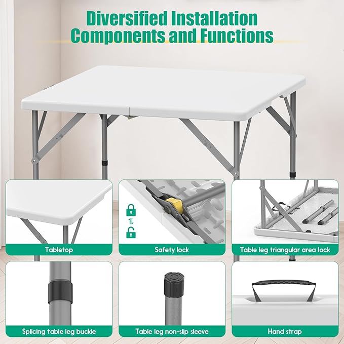 HLPB 34'' Square Folding Card Table, Fold-in-Half Portable Dining Table - Image 5