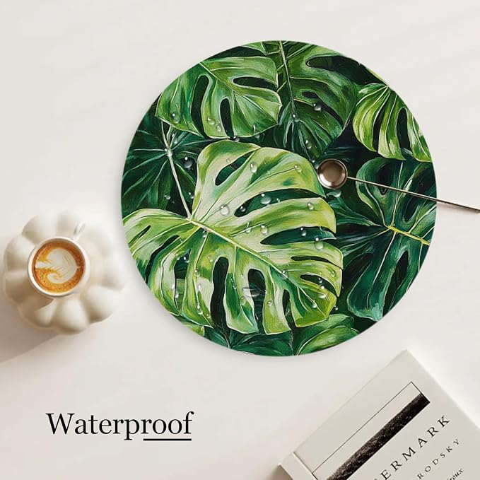 Faux Leather Placemats Set of 4, Tropical Green Leaves Ding Table Round - Image 3