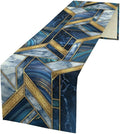 Marble Texture Table Runner, Dark Blue Gold Modern Mosaic Design Table Runner by Unknown