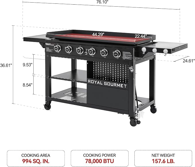 Royal Gourmet GB6000 6 Burner Propane Gas Griddle - Image 4