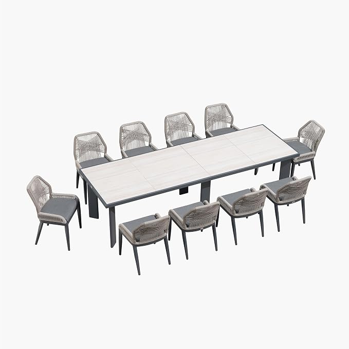 PURPLE LEAF 11 Pieces Patio Dining Set Aluminum Oversize Rectangular Table and - Image 8
