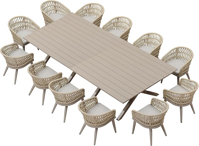 PURPLE LEAF 14 Pieces Outdoor Dining Set All-Weather PE Rattan Outdoor Patio - Image 8