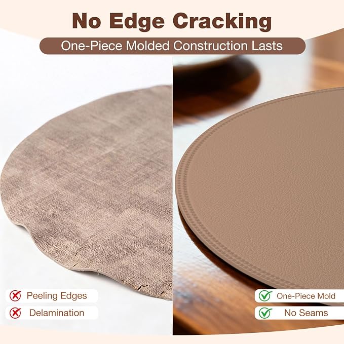 Round Vinyl Pink Placemats Set of 6, Faux Leather Waterproof Wipeable Heat - Image 6