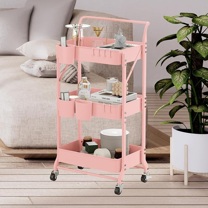 3-Tier Folding Rolling Utility Cart - Image 2