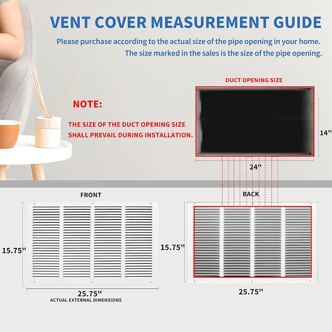 24x14 Return Air Grille, Air Return Vent Cover, AC Vent Cover, Cold Air Return - Image 3