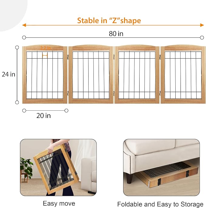 LZRS 4-Panel Extra-Wide Wooden Freestanding Dog Gate: Foldable Solid Wood and - Image 5