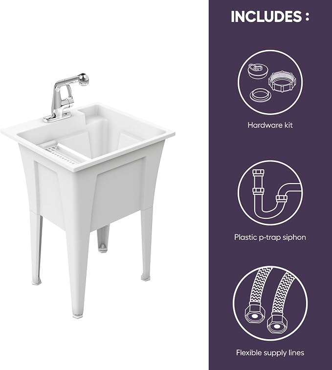 Freestanding Utility Sink with One Handle Chrome Faucet - Image 2