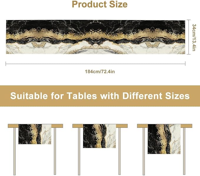 Marble Table Runner, Ink Golden Marble Texture Table Runner - Image 7