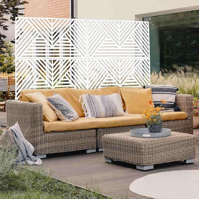 Outdoor Privacy Screen with Geometric Design – Metal Decorative Panel, - Image 2