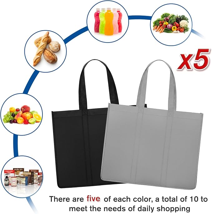 WISELIFE Reusable Grocery Shopping Bags 10 Pack Large Foldable Tote Bags Bulk - Image 3