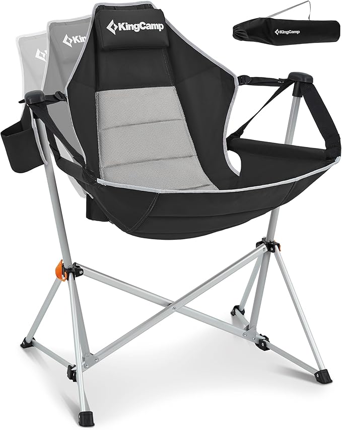 Chair Swing, Oversized Black Aluminum Folding Hammock, 400 lb Capacity