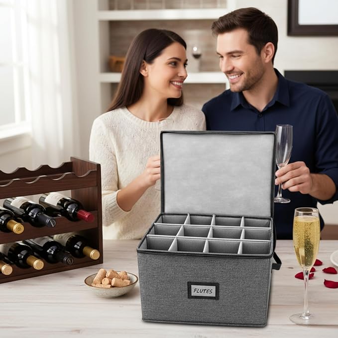 HOMELUX THEORY Champagne Flute Storage Box, Light Gray Hard Shell China Storage - Image 9