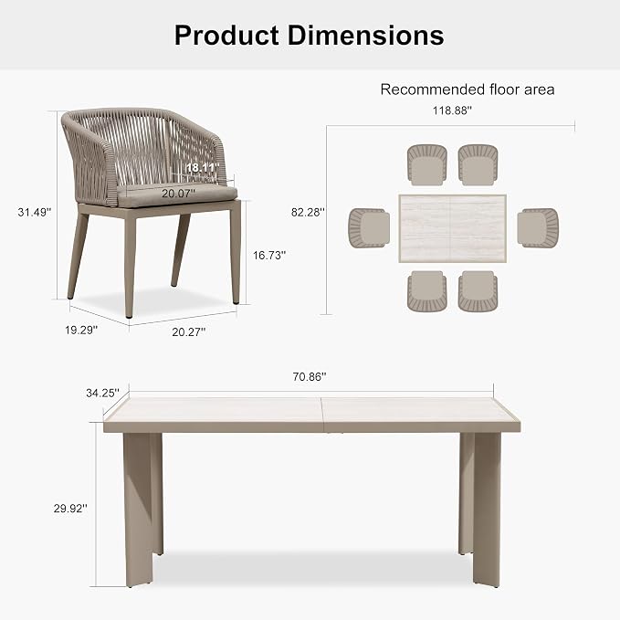 PURPLE LEAF 7 Pieces Outdoor Dining Set Patio Table and Chairs Set Aluminum - Image 8
