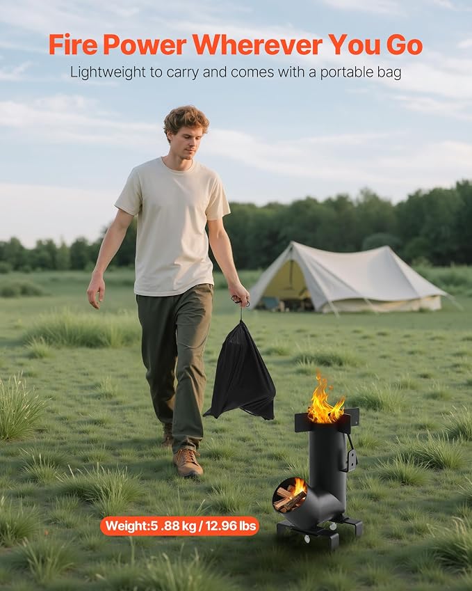 VEVOR Camping Rocket Stove, Wood Burning Portable Rocket Stove - Image 6