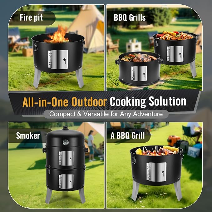 BBQ Charcoal Smoker for Meat: 16 Inch Heavy Duty 4 In 1 BBQ Charcoal Grills - Image 3