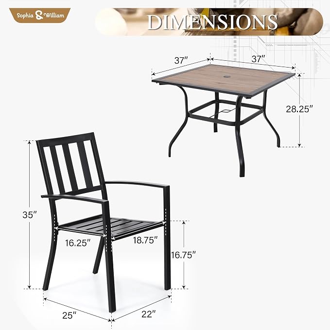 Sophia & William Patio Table and Chairs Set, Outdoor Dining Set - Image 6
