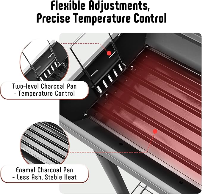 BBQ Charcoal Grill with Side Table, 30-In Heavy Duty Outdoor BBQ Grill with 647 - Image 5