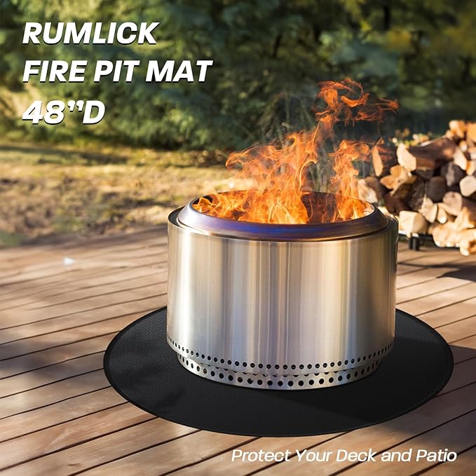 Grill Pad Floor Mat, 48-Inch Round Fireproof Fiberglass, Black