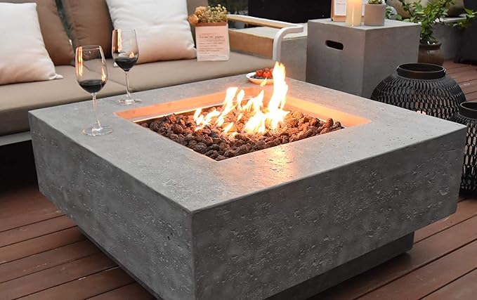 Elementi | Manhattan Gas Fire Pit Cast Concrete 36" Square Fire Table, Outdoor - Image 6
