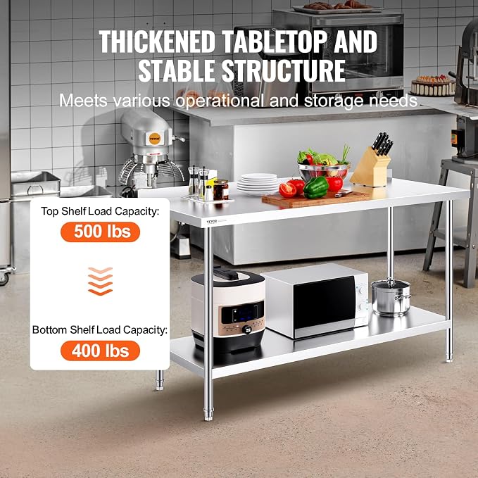 VEVOR 24 x 60 x 36 Inch Stainless Steel Work Table, Commercial Food Prep - Image 5