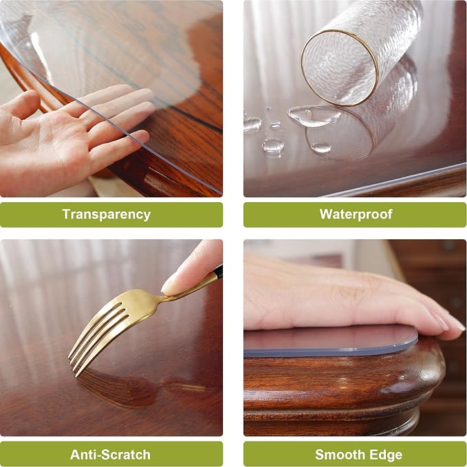 OstepDecor Table Protector, Thick Plastic Table Cover, Waterproof PVC Clear - Image 3