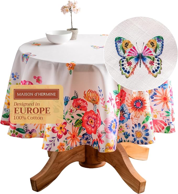 Maison d' Hermine Table Cloth Round Table 100% Cotton 63 Inches Tablecloth by MaisondHermine