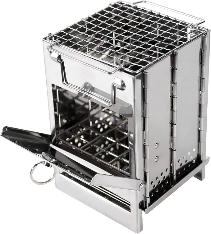 REDCAMP Wood Burning Folding Camp Stove Stainless Steel Grid, Portable by REDCAMP