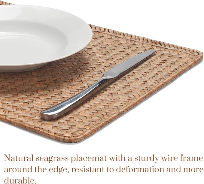6 Pack Rectangular Woven Placemats, Rattan Wicker Table Mats, Natural Seagrass - Image 5