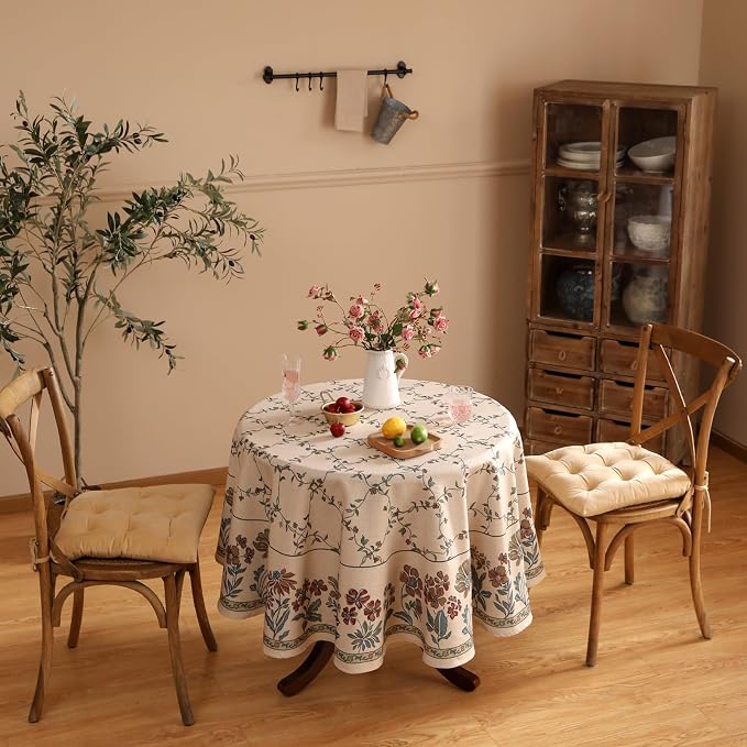 patdrea Designer Vintage Linen Round Table Cloth, Durable Breathable Floral - Image 7